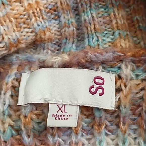 SO  XL Pastel Chunky Knit Mock Cowl Neck Sweater Tunic Side Slits - Picture 6 of 11